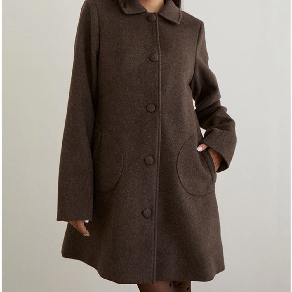 Motel Rocks Rakai Pea Coat In Chocolate Wool - Picture 2 of 8